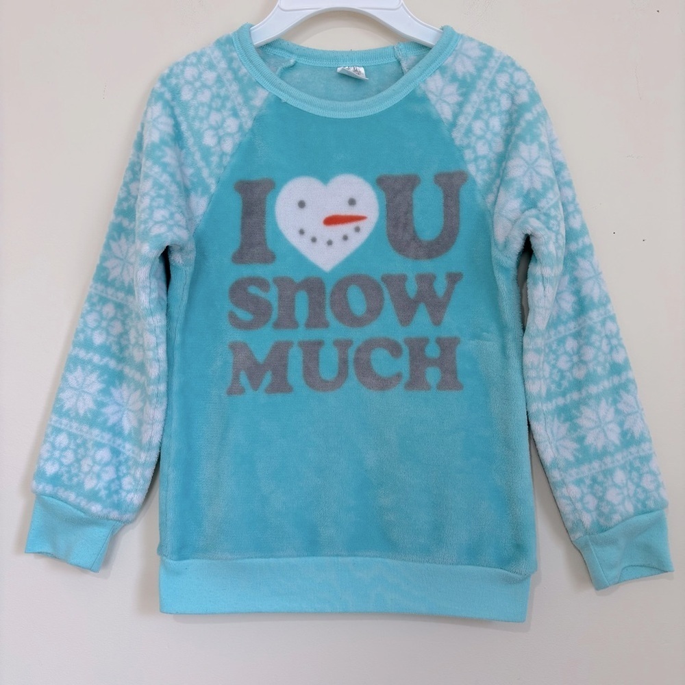 cold crush girls blue fleece plush Christmas graphic slouch  sweatshirt Small